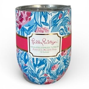 Lilly Pulitzer Insulated Stemless Wine Tumbler My Little Peony Bondi Blue NEW